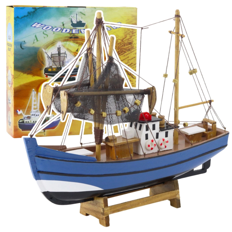 Model dekoračního rybářského člunu modrý 30x26 cm