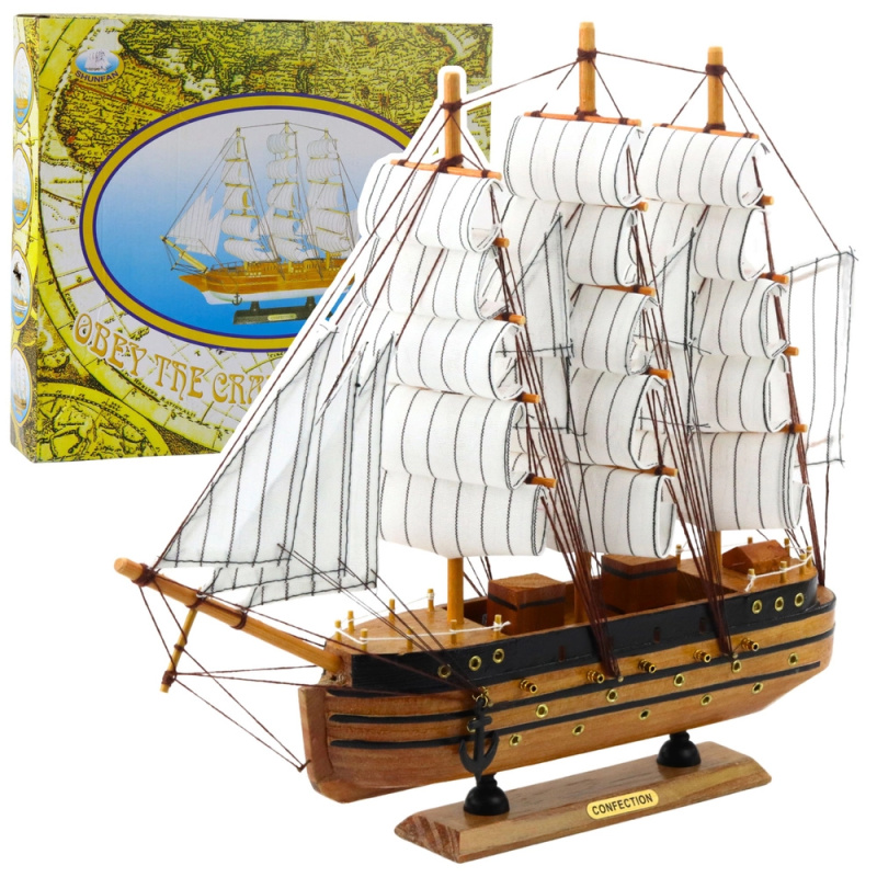 Dekorativní model historické plachetnice trojstěžník bílý 39x36cm