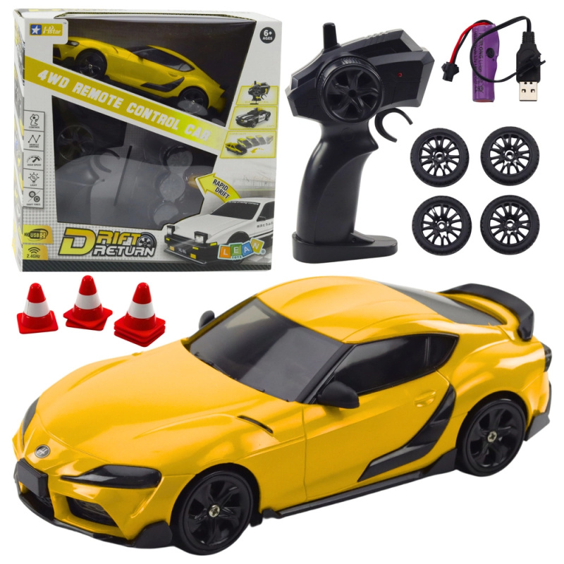 Žluté dálkově ovládané driftovací auto 4WD