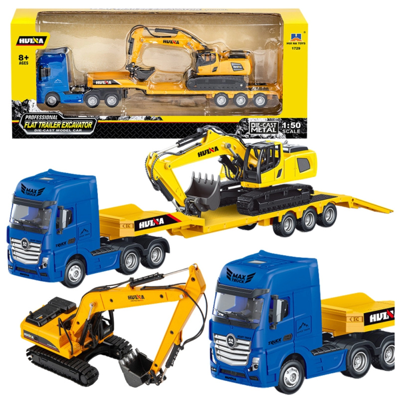 Model nákladního auta s návěsem a bagrem 1:50 Huina