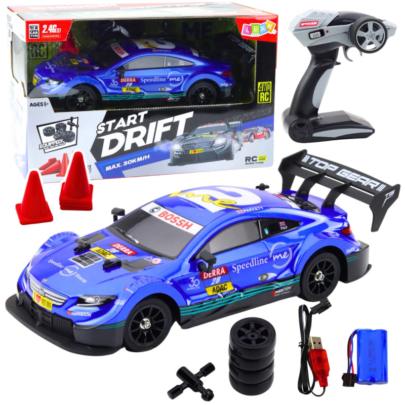 Závodní auto RC pro drift modré 30 km/h 1:16