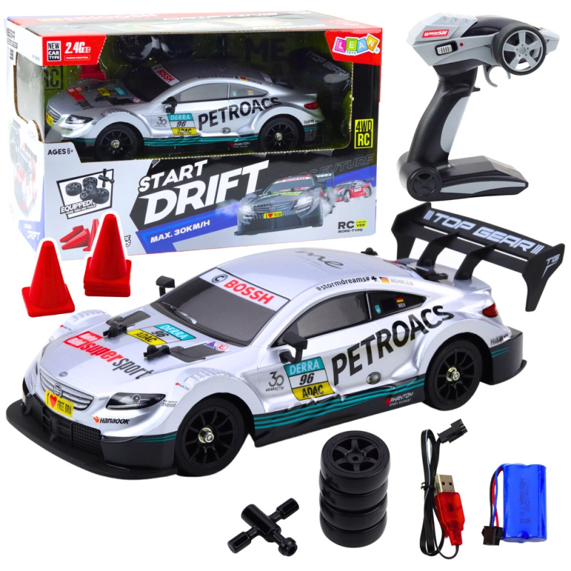 Závodní RC auto pro drift v měřítku 1:16 stříbrné