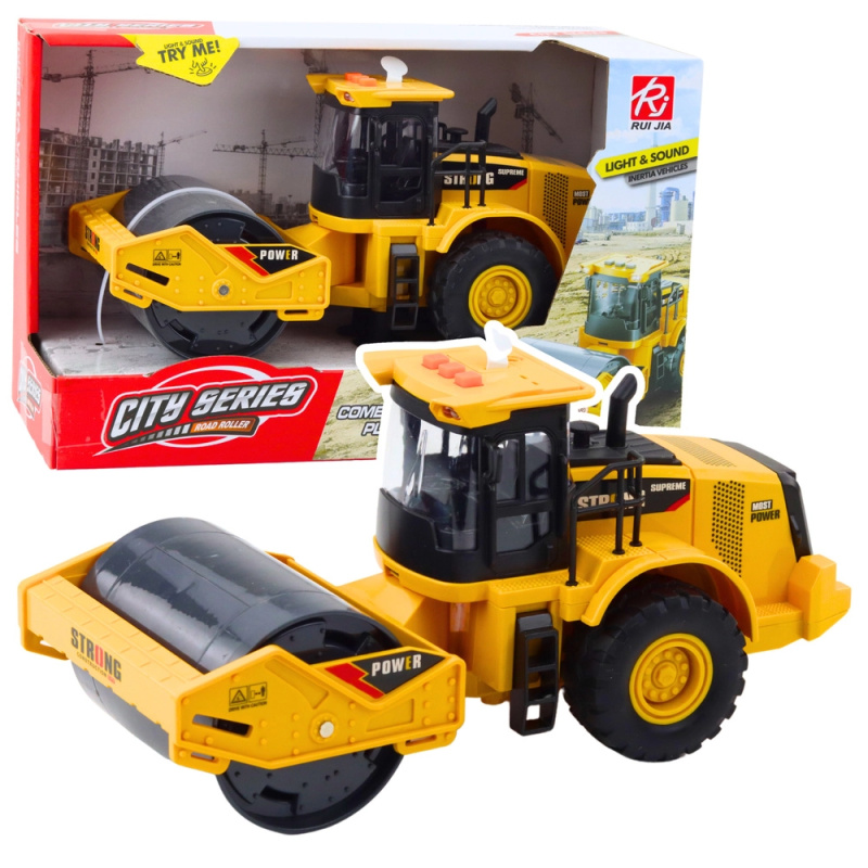 Silniční válec s otočnou a zatáčecí rolí se světly a zvuky - Žlutý