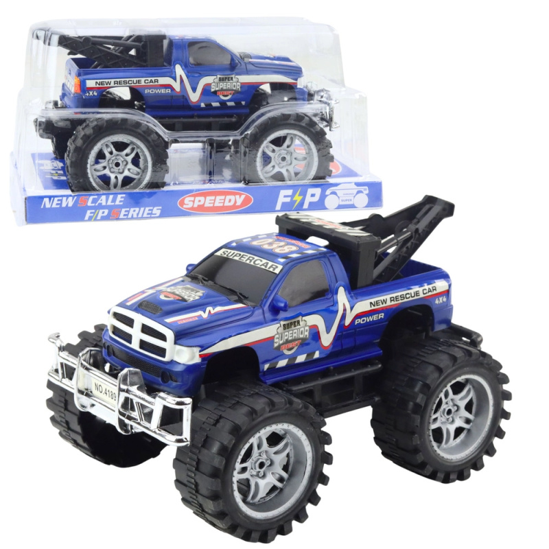 Záchranné terénní auto s pohonem zadních kol a tažným hákem 27 cm – modré