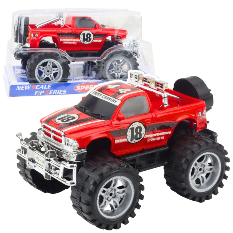 Terénní auto s pohonem zadních kol, velká kola, červené, 27 cm