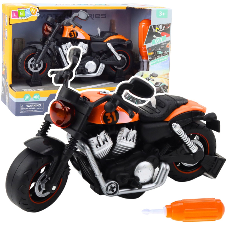 Motocykl Do Rozložení a Složení s Efekty Světla a Zvuku - Oranžový