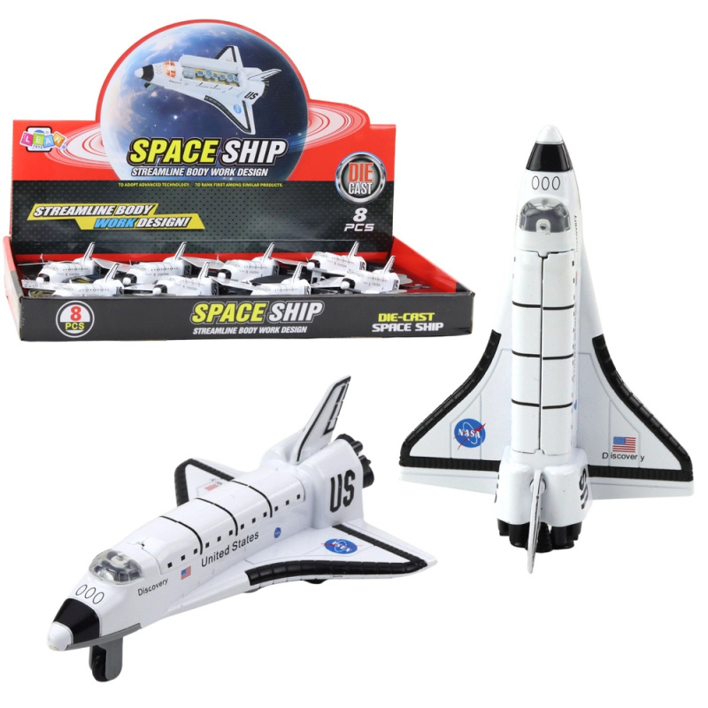 Kovový vesmírný raketoplán s nátahovým pohonem, bílý