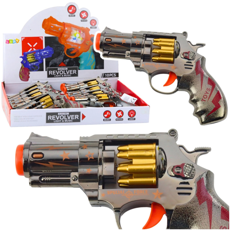Dětský revolver se světly a zvuky, otočný zásobník