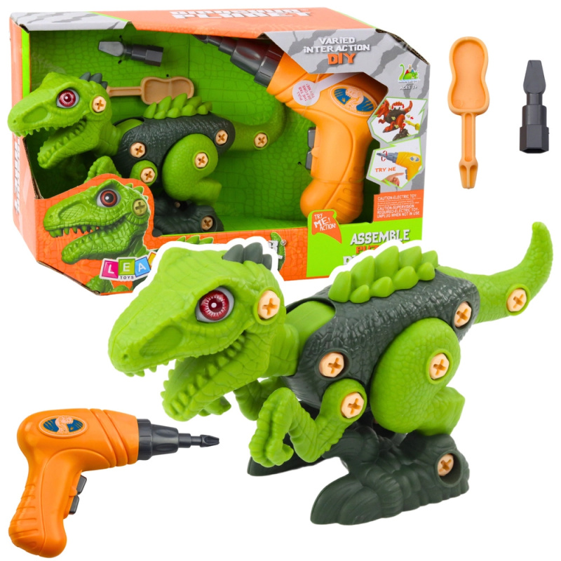 Zelený DIY dinosaurus s vrtačkou