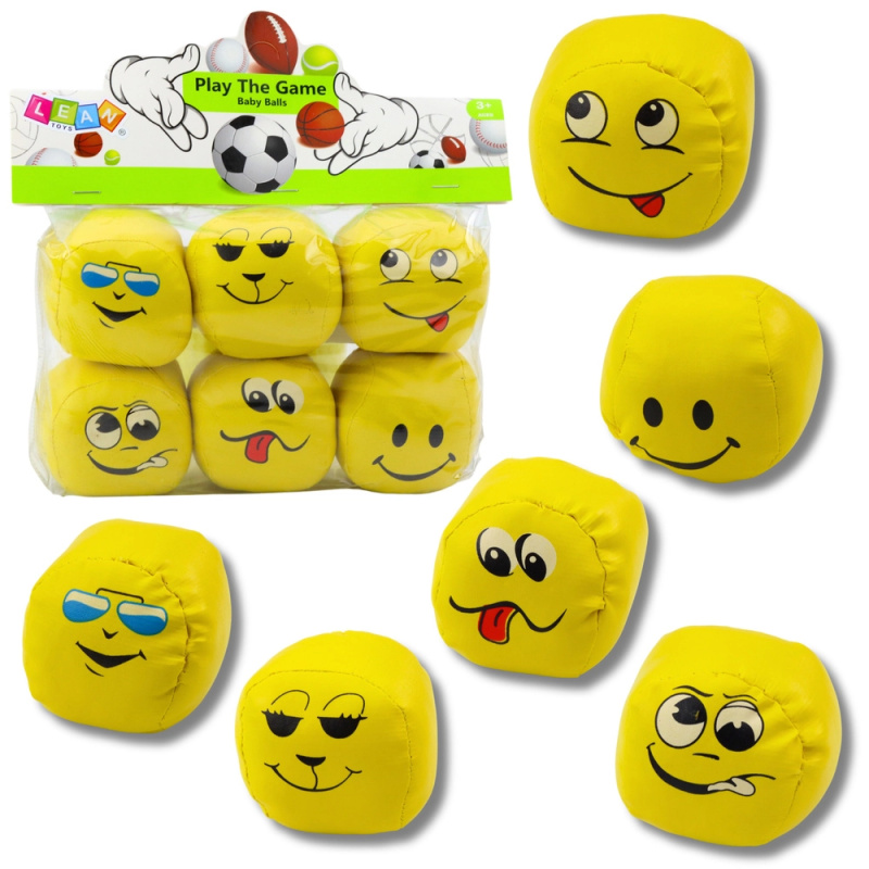 Měkké Sportovní Míčky Emotikony Sada 6 ks 7 cm