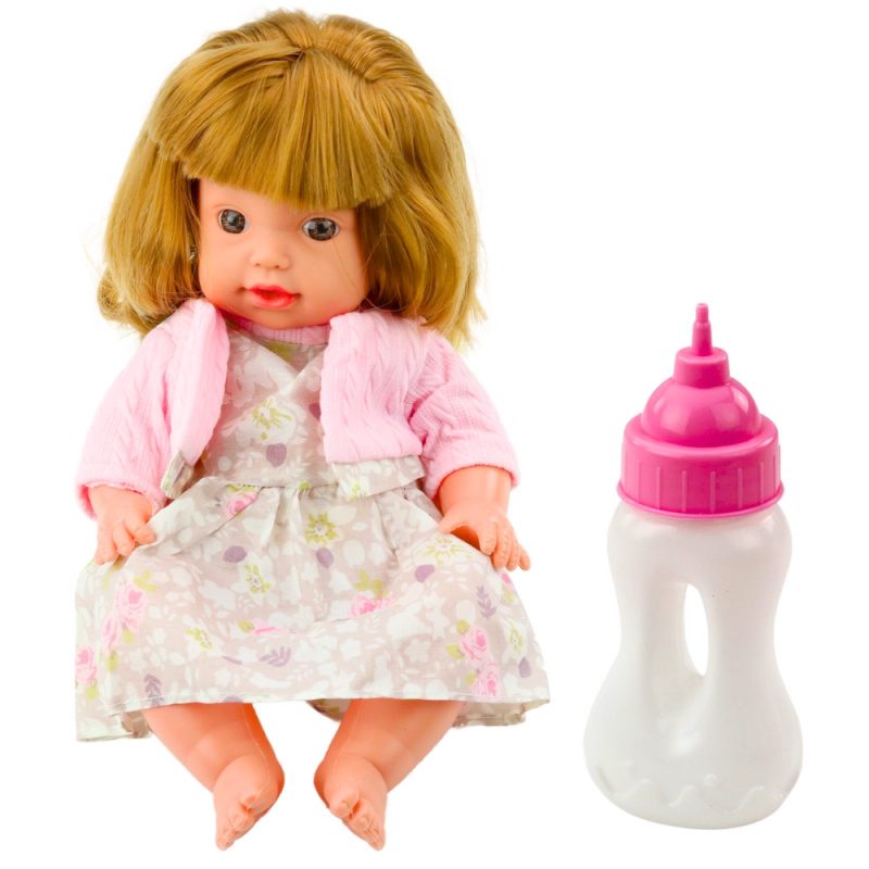 Loutka Babika s Lahvičkou pro Krmení v Růžových Šatech se Zvuky 30 cm