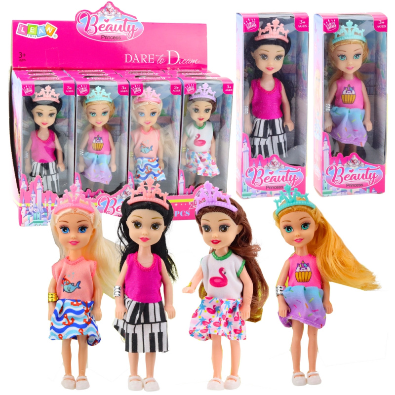 Mini panenka princezna s korunkou barevné šaty 14 cm