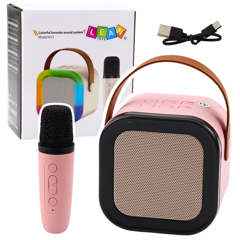 Karaoke reproduktor s mikrofonem K12 RGB Bluetooth růžový