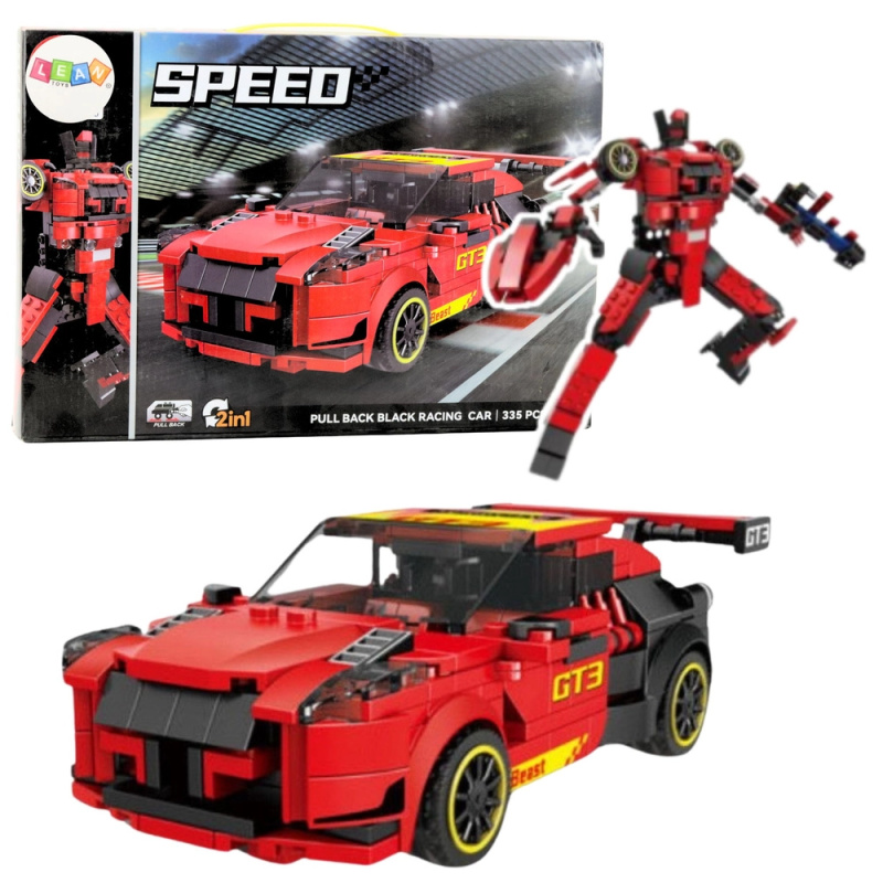 Stavebnice 2v1 auto GT3 a robot, 335 dílků, červená