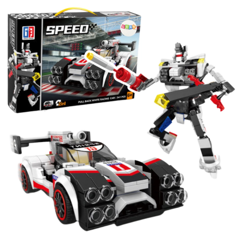 Stavebnice 2v1 sportovní auto a robot, 341 dílků, bílá
