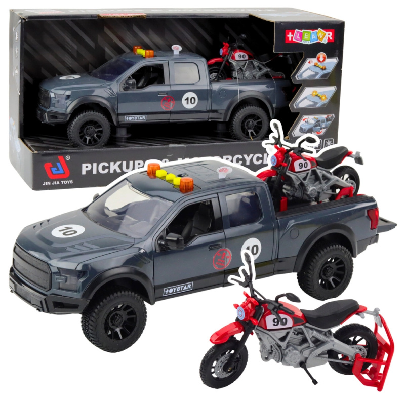 Pickup a motorka se světly a zvuky šedá 1:12 hračka