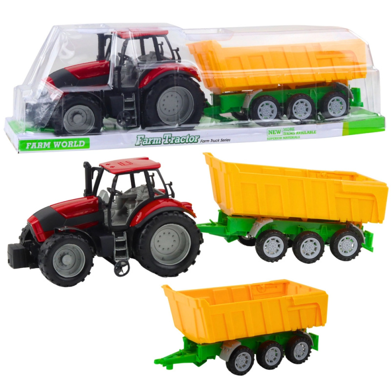 Červený zemědělský traktor se žlutým přívěsem 46 cm
