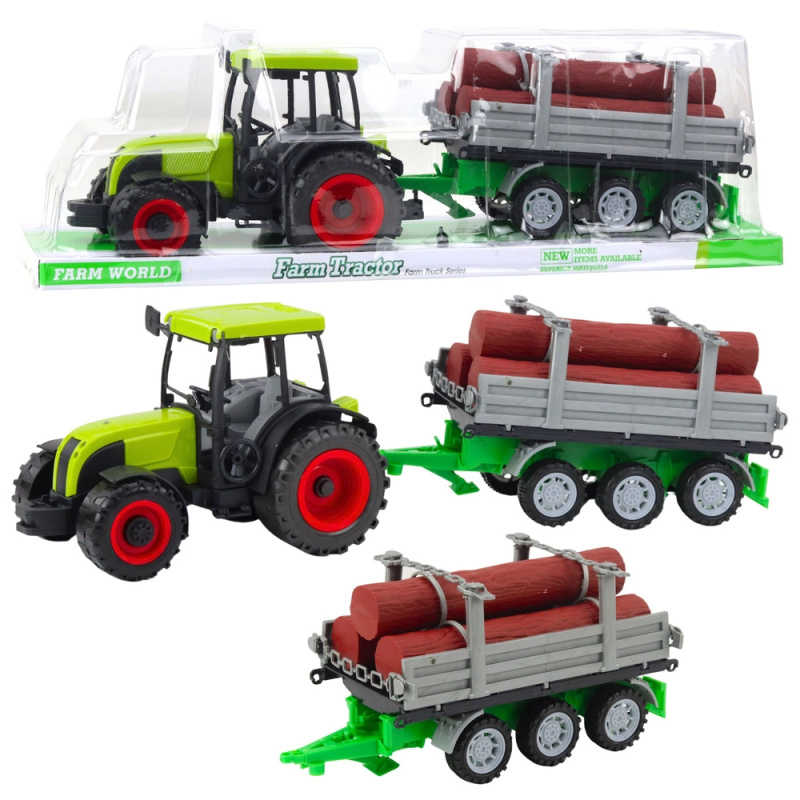 zelený traktor s přívěsem na klády 47 cm