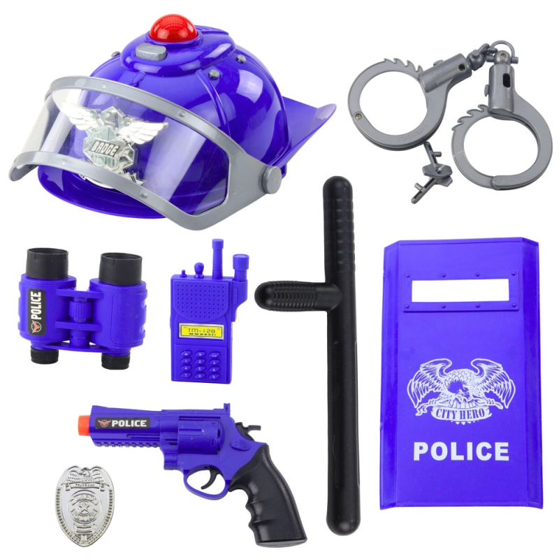 policejní sada pro děti – helma, pistole, pouta a doplňky, 9 dílů