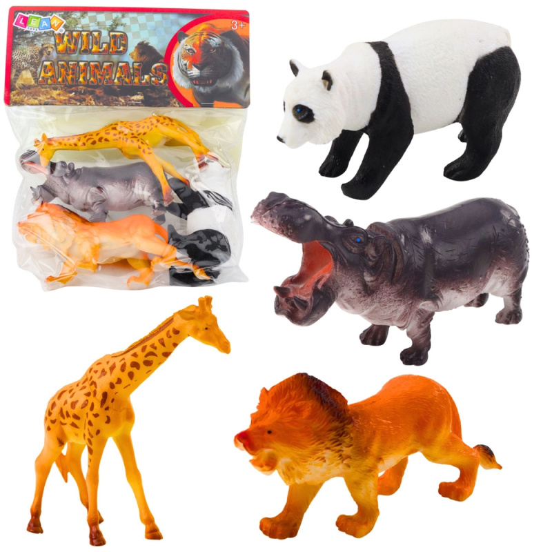 Sada figurek divokých zvířat – panda, žirafa, lev a hroch (4 ks)