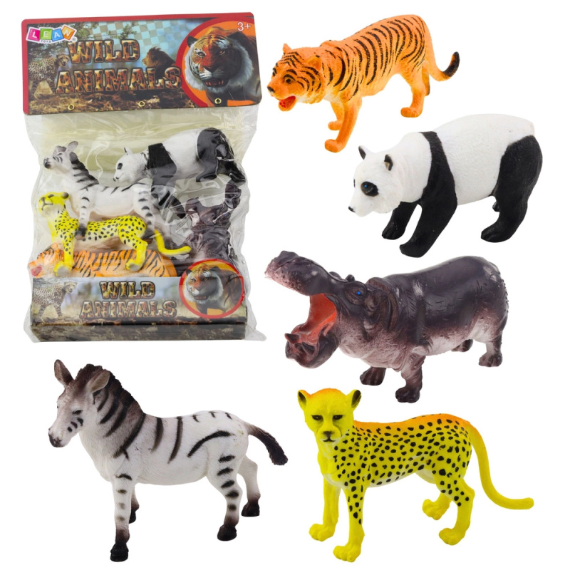 Sada figurek safari – tygrys, gepard, zebra, panda a hroch, 5 ks