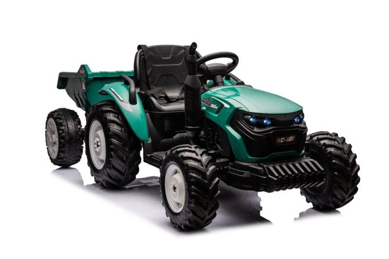 Traktor na akumulátor s přívěsem tmavě zelený 24V