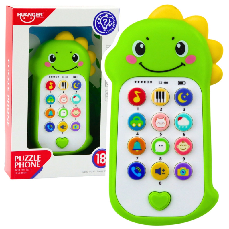 Interaktivní dětský telefon dinosaurus zelený
