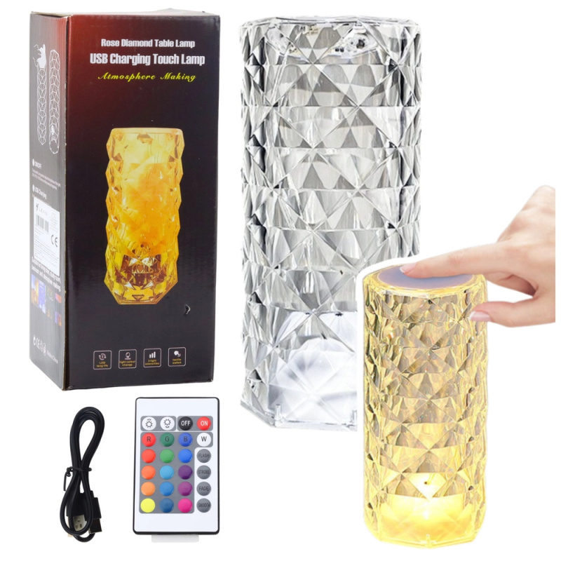 Křišťálová LED stolní lampa 16 barev, dotyková s dálkovým ovladačem