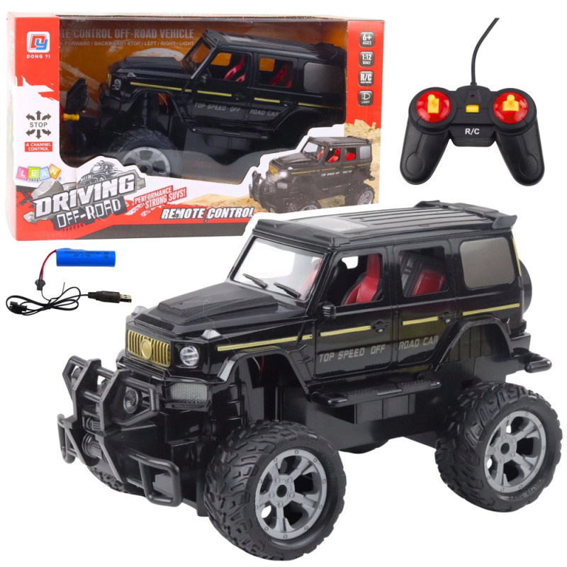 RC terénní auto se světly, měřítko 1:12, černé