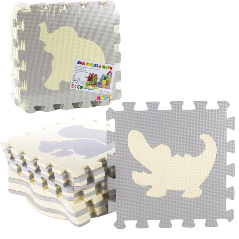 Měkká pěnová podložka puzzle z EVA, zvířátka, béžová a šedá, 9 dílů