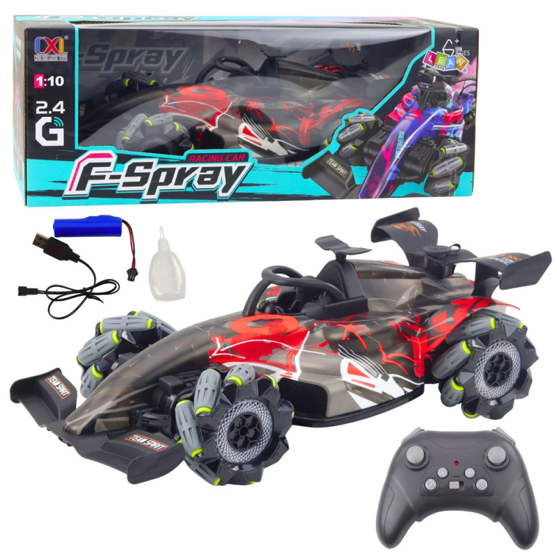 RC závodní auto 1:10 s LED světly, vodní párou a 2,4 GHz – červené