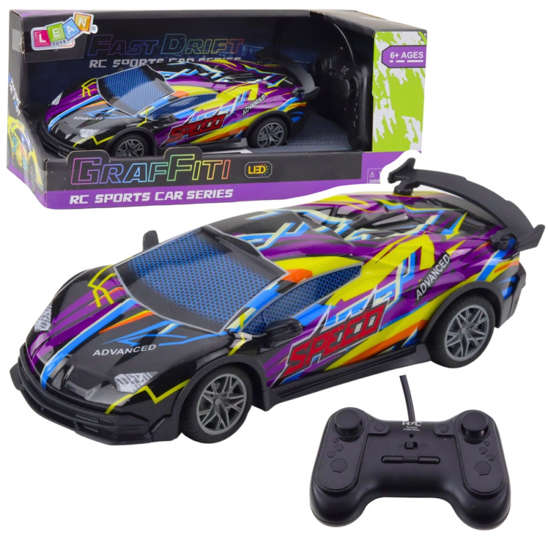 Sportovní zdaleka ovládané auto s LED světly fialové 1:22
