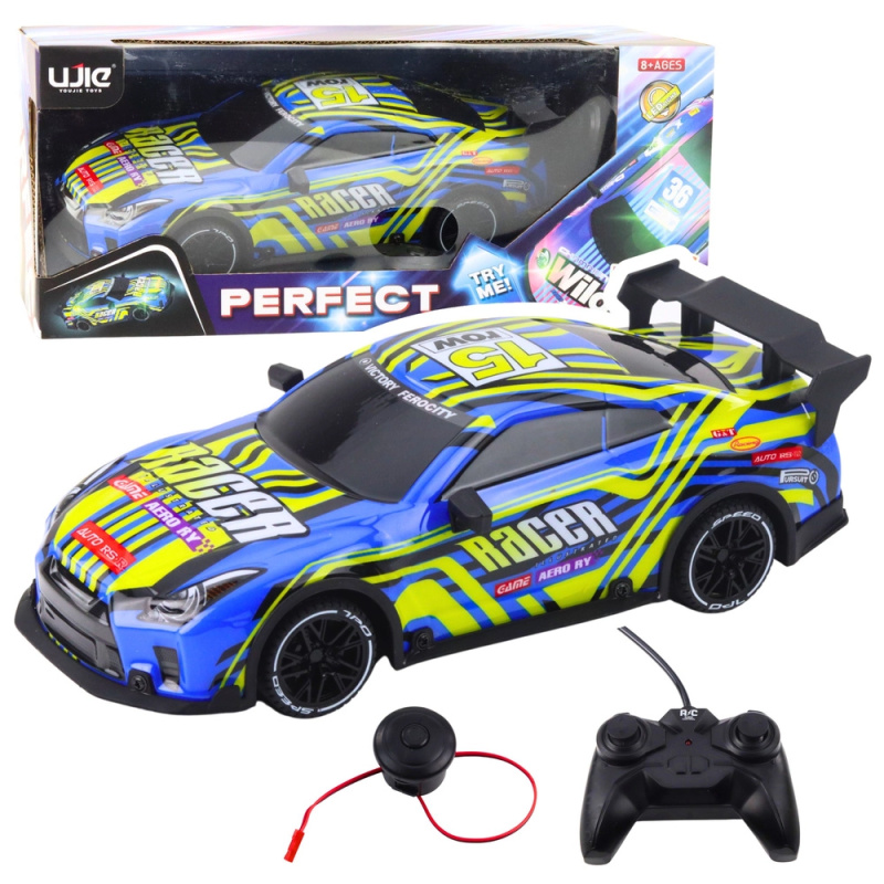Sportovní RC auto modro‑žluté se světly a zvuky