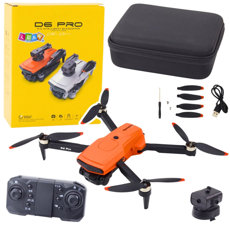 Dron D6 Pro s dvojitou HD kamerou a LED světly, oranžový