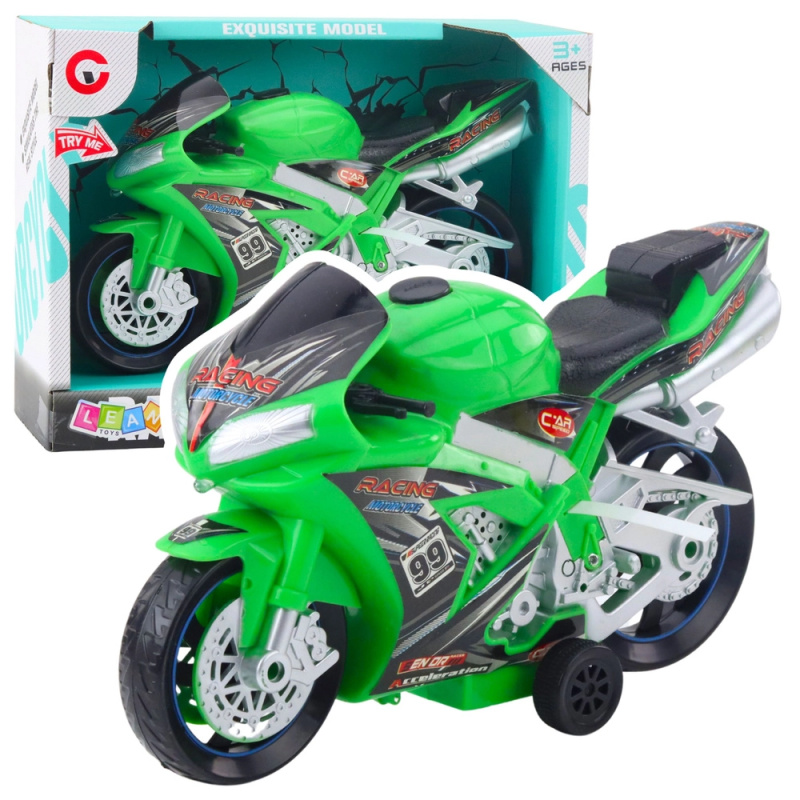 závodní motorka hračka zelená se světly a zvuky