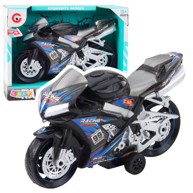 Závodní motorka hračka černo-modrá s osvětlením a zvuky