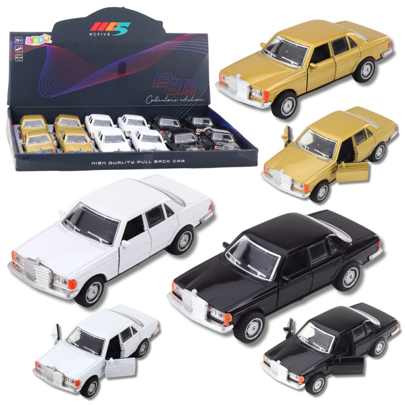 kovový klasický model auta 1:32 s natahovacím pohonem, světly a zvuky, otevírací dveře (mix barev)