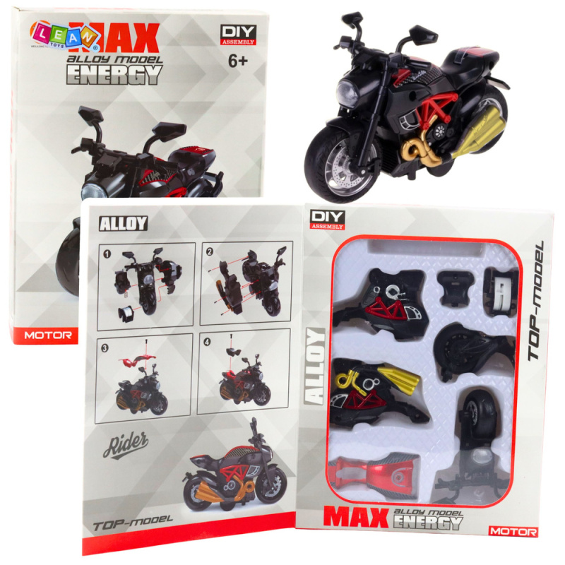 Kovový DIY motocykl 1:14 červený