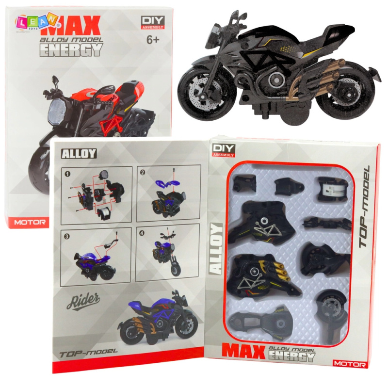 Kovový model motocyklu k sestavení 1:14 černo‑zlatý