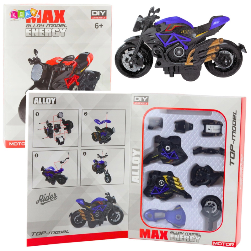 Motocykl k sestavení 1:14, kovovo-plastový model, černo-modrý
