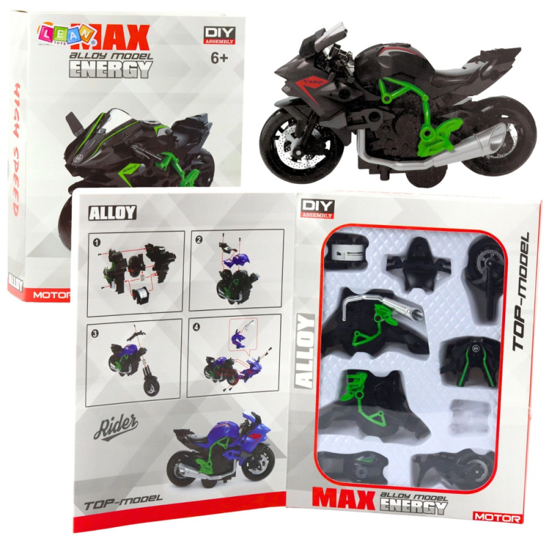 Kovový DIY motocykl 1:14 zeleno‑černý