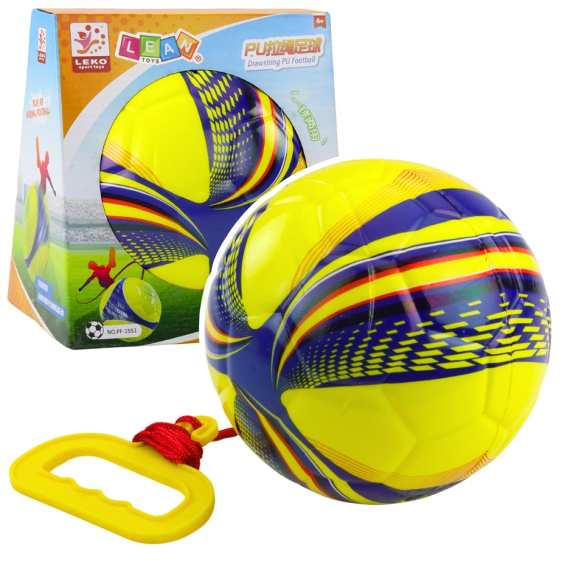 Žlutý pěnový míček na provázku se smršťovačem 14 cm