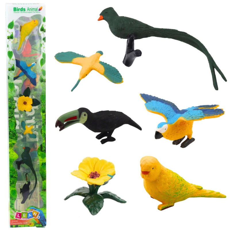 Sada mini figurek exotických ptáků Hibiscus žlutý 4-11 cm 6 ks
