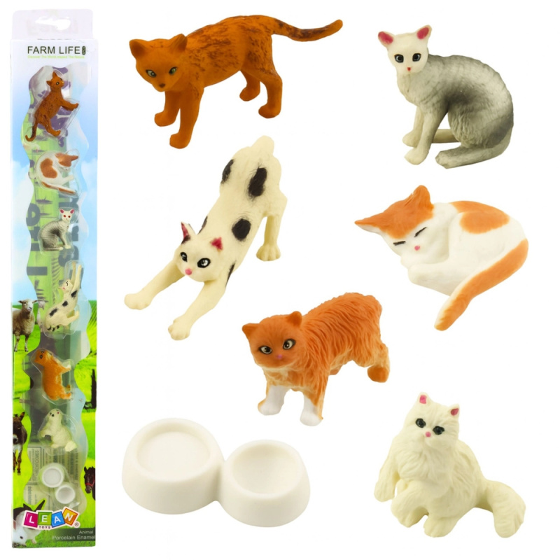 Sada mini figurek koček s miskou na krmení