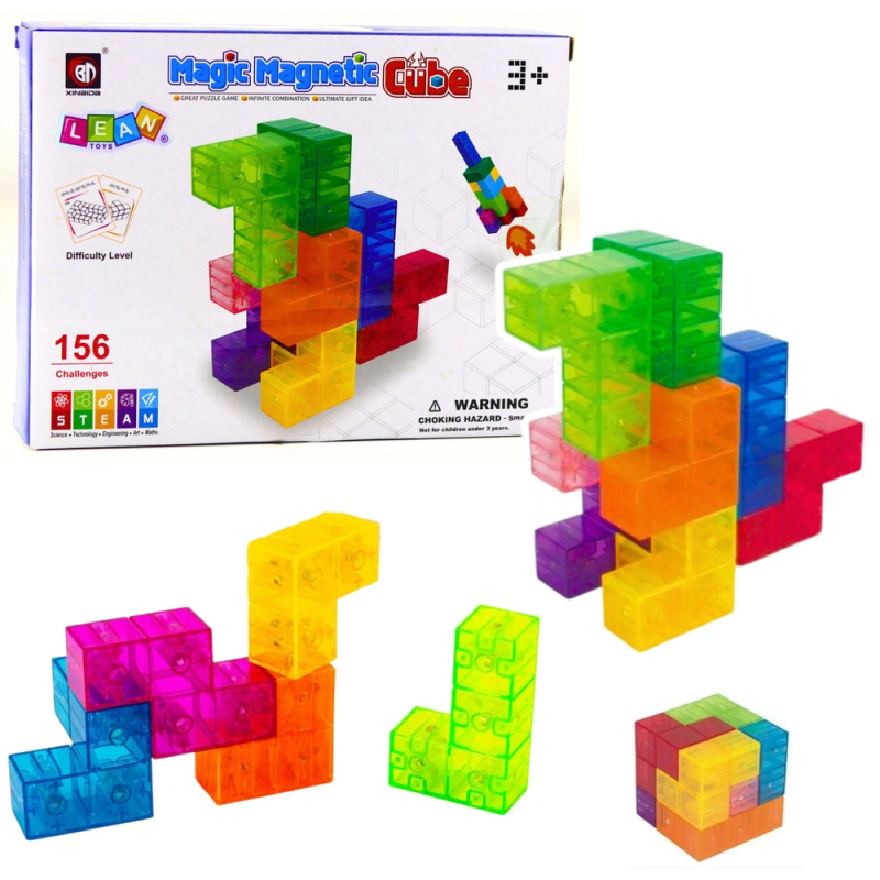 Magnetické kostky Magic Magnetic Cubes – logická skládačka s výzvami, 9 dílů