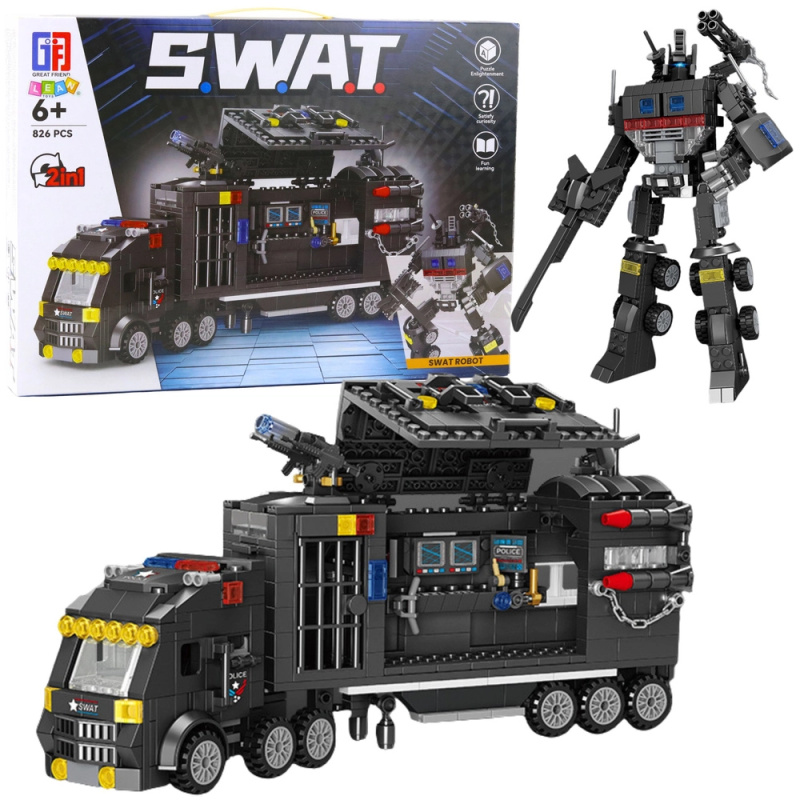 Stavebnice 8v1 SWAT – policejní vozidla a robot, 826 dílků
