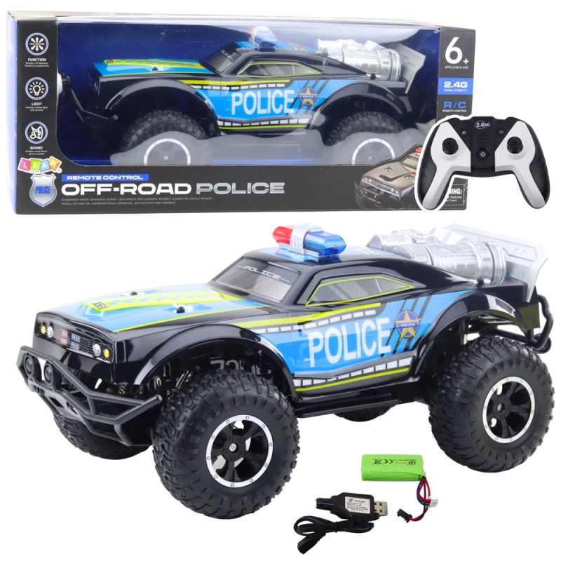 Policejní terénní RC auto 1:8, černé, 2.4 GHz