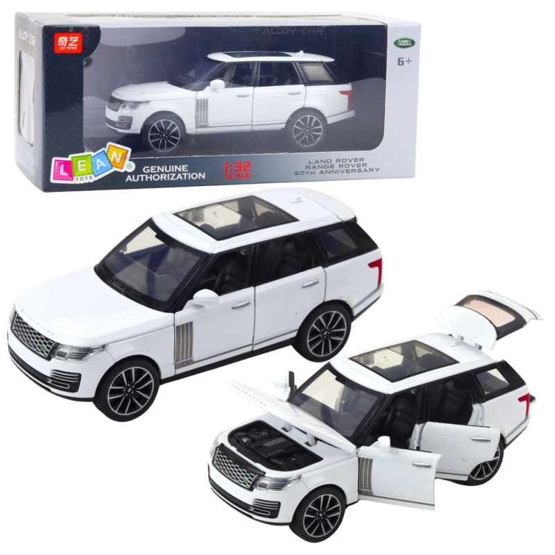kovový model LAND ROVER Range Rover 1:32 bílý se světly a zvuky
