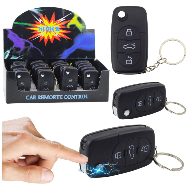 Přívěsek ve tvaru auto klíče 2v1 s LED svítilnou a elektrickým šokem