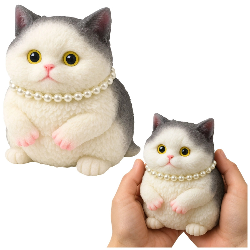 Senzorický mačkací koťátko s perličkami, bílo-šedé 15 cm